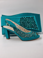 Teal Laser Cut Medium Heels - Italian Women's Heels - Classic Shoes London
