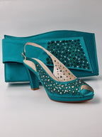Teal Laser Cut Medium Heels - Italian Women's Heels - Classic Shoes London