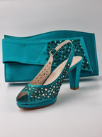 Teal Laser Cut Medium Heels - Italian Women's Heels - Classic Shoes London