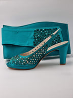 Teal Laser Cut Medium Heels - Italian Women's Heels - Classic Shoes London