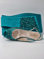 Teal Laser Cut Medium Heels - Italian Women's Heels - Classic Shoes London