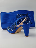 Royal Blue Laser Cut Medium Heels - Italian Women's Heels - Classic Shoes London