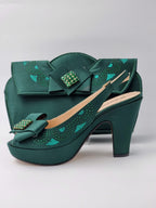 Emerald Green Double Platform Heels - Italian Women's Heels - Classic Shoes London