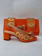 Orange Glitter Low Heels - Italian Women's Heels - Classic Shoes London