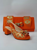Orange Glitter Low Heels - Italian Women's Heels - Classic Shoes London