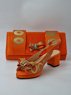 Orange Glitter Low Heels - Italian Women's Heels - Classic Shoes London