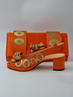 Orange Glitter Low Heels - Italian Women's Heels - Classic Shoes London