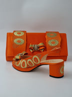 Orange Glitter Low Heels - Italian Women's Heels - Classic Shoes London