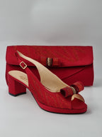 Wine Glitter Low Heels - Italian Women's Heels - Classic Shoes London