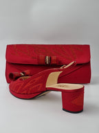 Wine Glitter Low Heels - Italian Women's Heels - Classic Shoes London