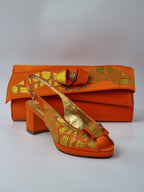Orange Glitter Low Heels - Italian Women's Heels - Classic Shoes London