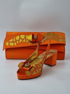 Orange Glitter Low Heels - Italian Women's Heels - Classic Shoes London