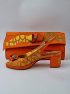 Orange Glitter Low Heels - Italian Women's Heels - Classic Shoes London