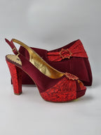 Burgundy Wine Double Platform Heels - Italian Women's Heels - Classic Shoes London