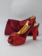 Burgundy Wine Double Platform Heels - Italian Women's Heels - Classic Shoes London