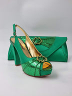Green Double Platform Heels - Italian Women's Heels - Classic Shoes London