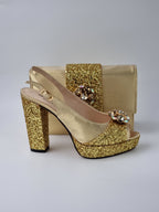 Gold Glitter High Heels - Italian Women's Heels - Classic Shoes London