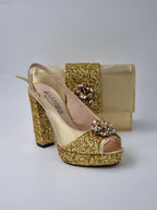 Gold Glitter High Heels - Italian Women's Heels - Classic Shoes London