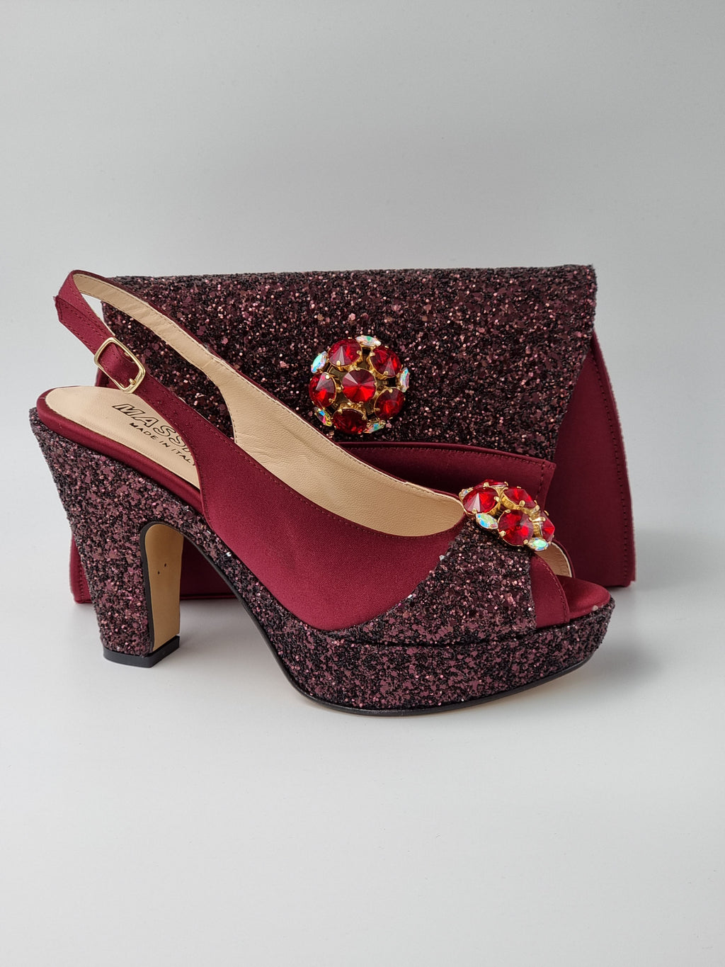 BURGUNDY/WINE GLITTER HIGH - Classic Shoes London