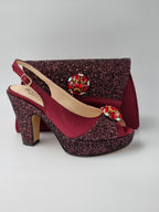Burgundy and Wine Glitter High Heels - Italian Women's Heels - Classic Shoes London
