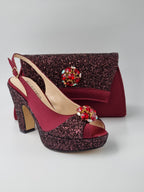 Burgundy and Wine Glitter High Heels - Italian Women's Heels - Classic Shoes London