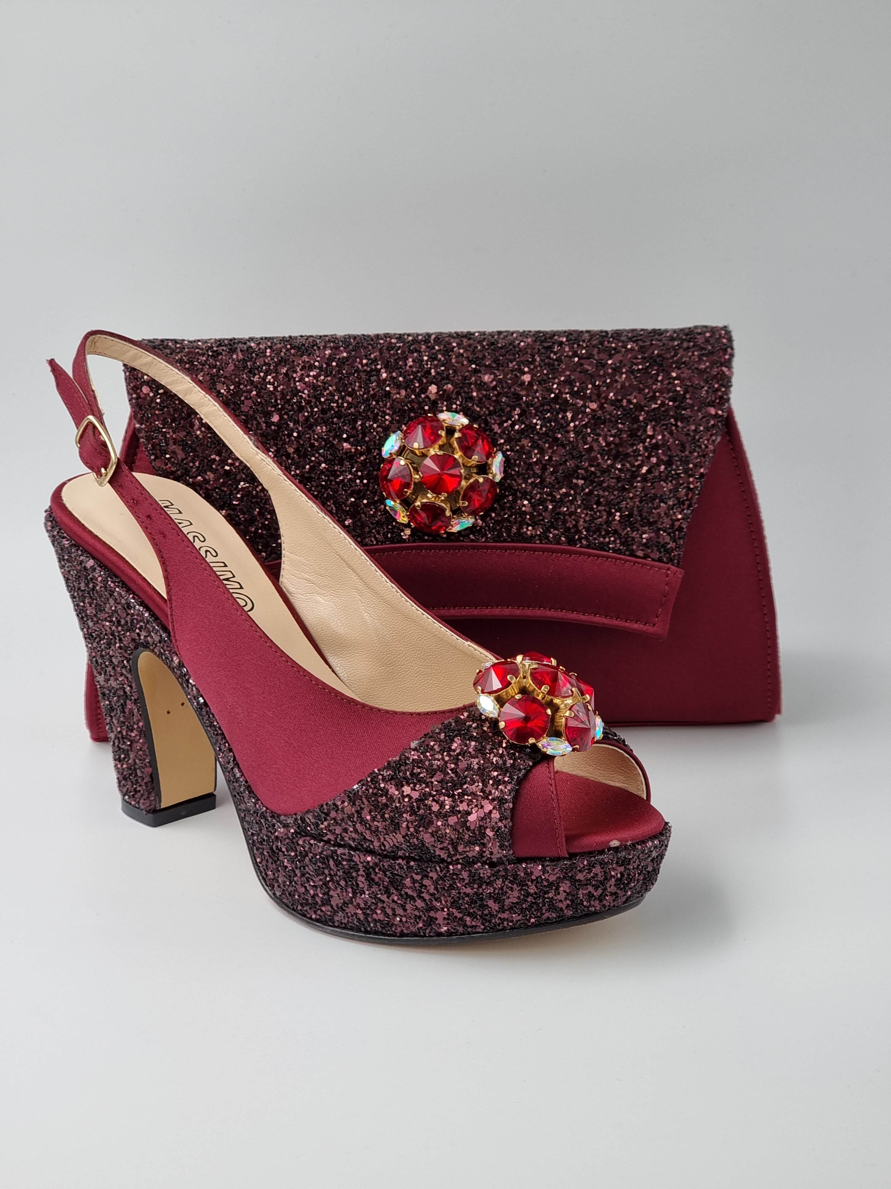 BURGUNDY/WINE GLITTER HIGH - Classic Shoes London