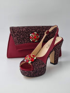 Burgundy and Wine Glitter High Heels - Italian Women's Heels - Classic Shoes London