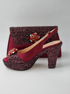 Burgundy and Wine Glitter High Heels - Italian Women's Heels - Classic Shoes London