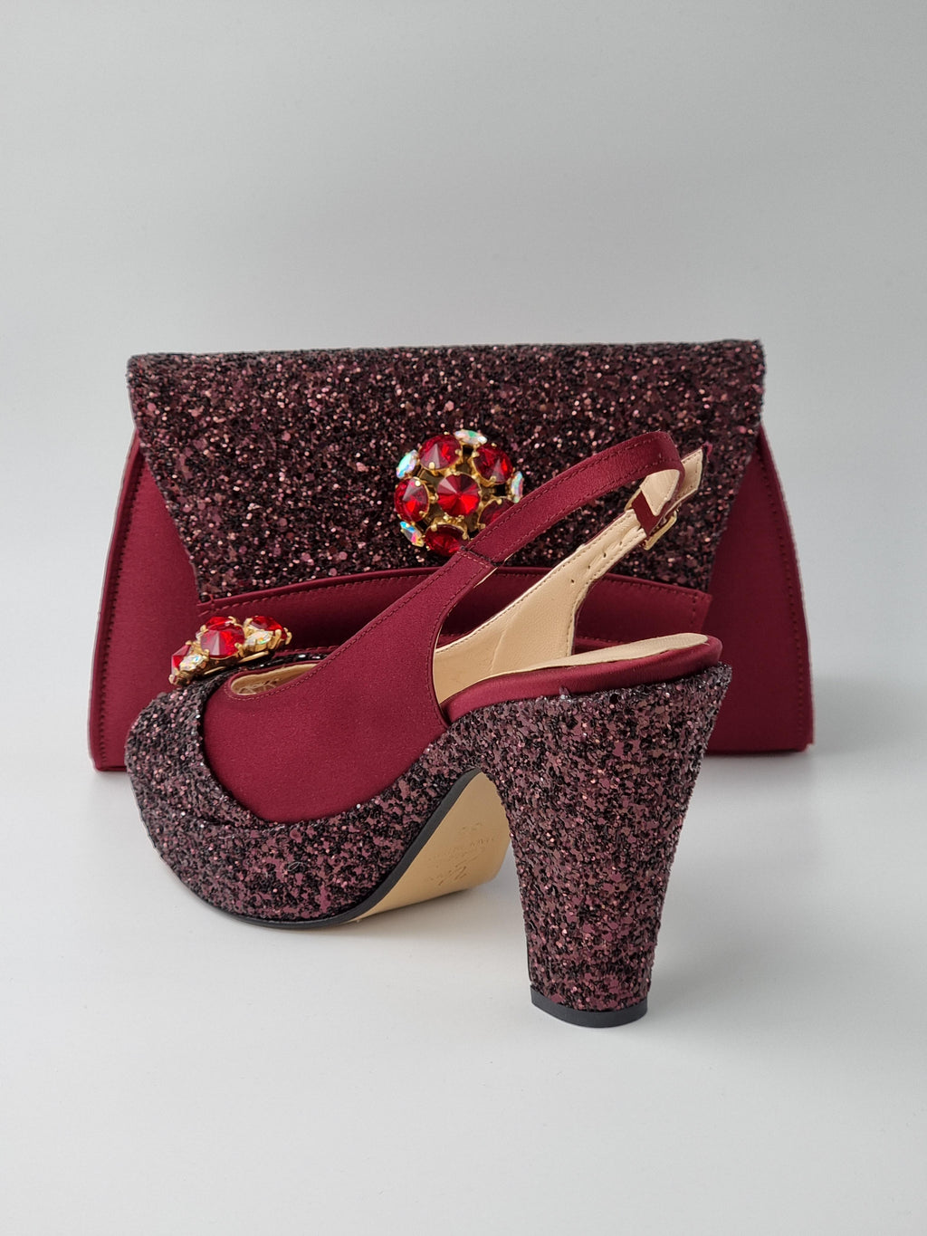 BURGUNDY/WINE GLITTER HIGH - Classic Shoes London