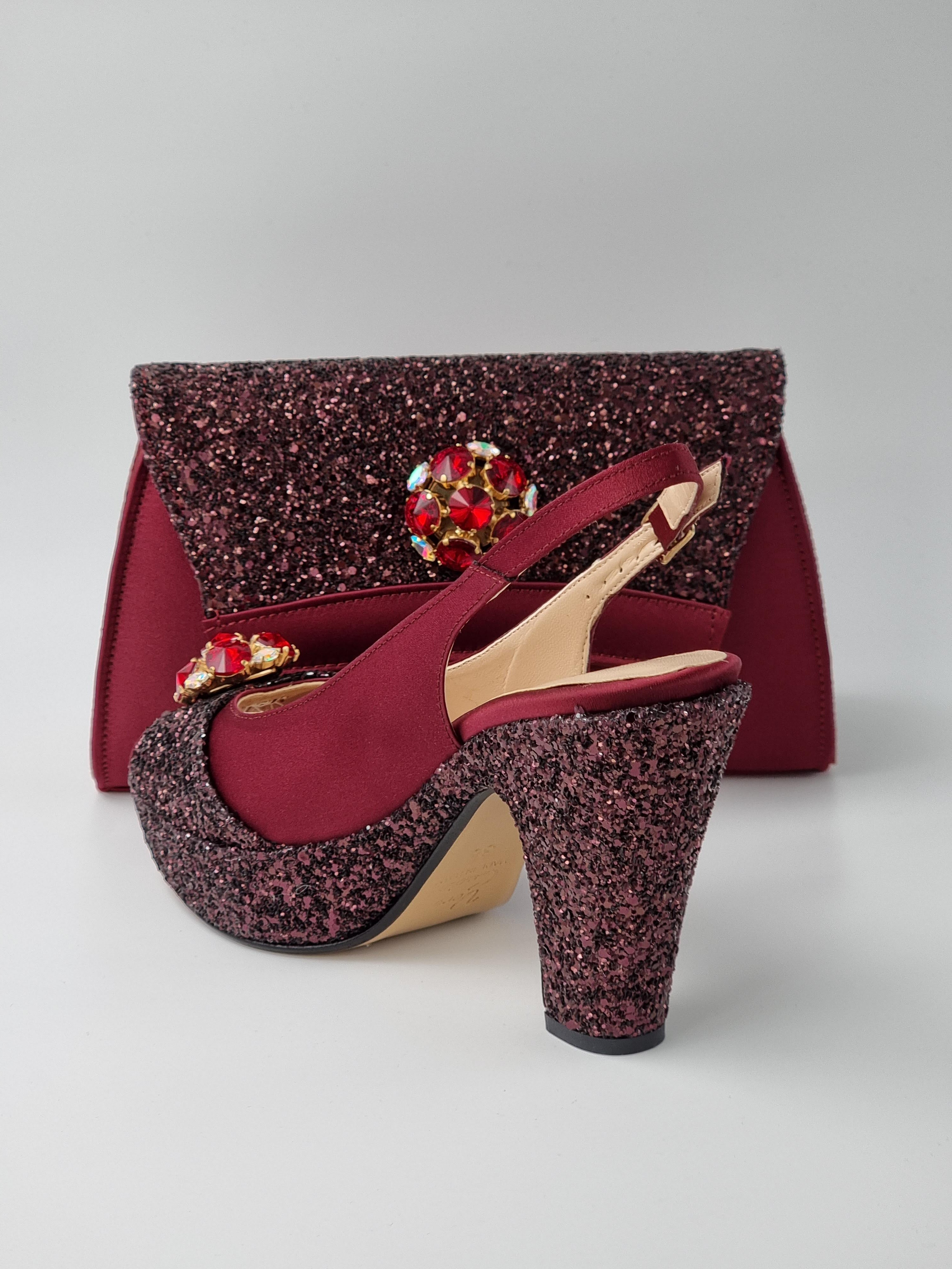 BURGUNDY/WINE GLITTER HIGH - Classic Shoes London