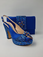 Royal Blue Glitter High Heels - Italian Women's Heels - Classic Shoes London