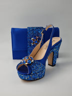 Royal Blue Glitter High Heels - Italian Women's Heels - Classic Shoes London