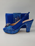 Royal Blue Glitter High Heels - Italian Women's Heels - Classic Shoes London