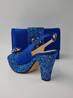 Royal Blue Glitter High Heels - Italian Women's Heels - Classic Shoes London