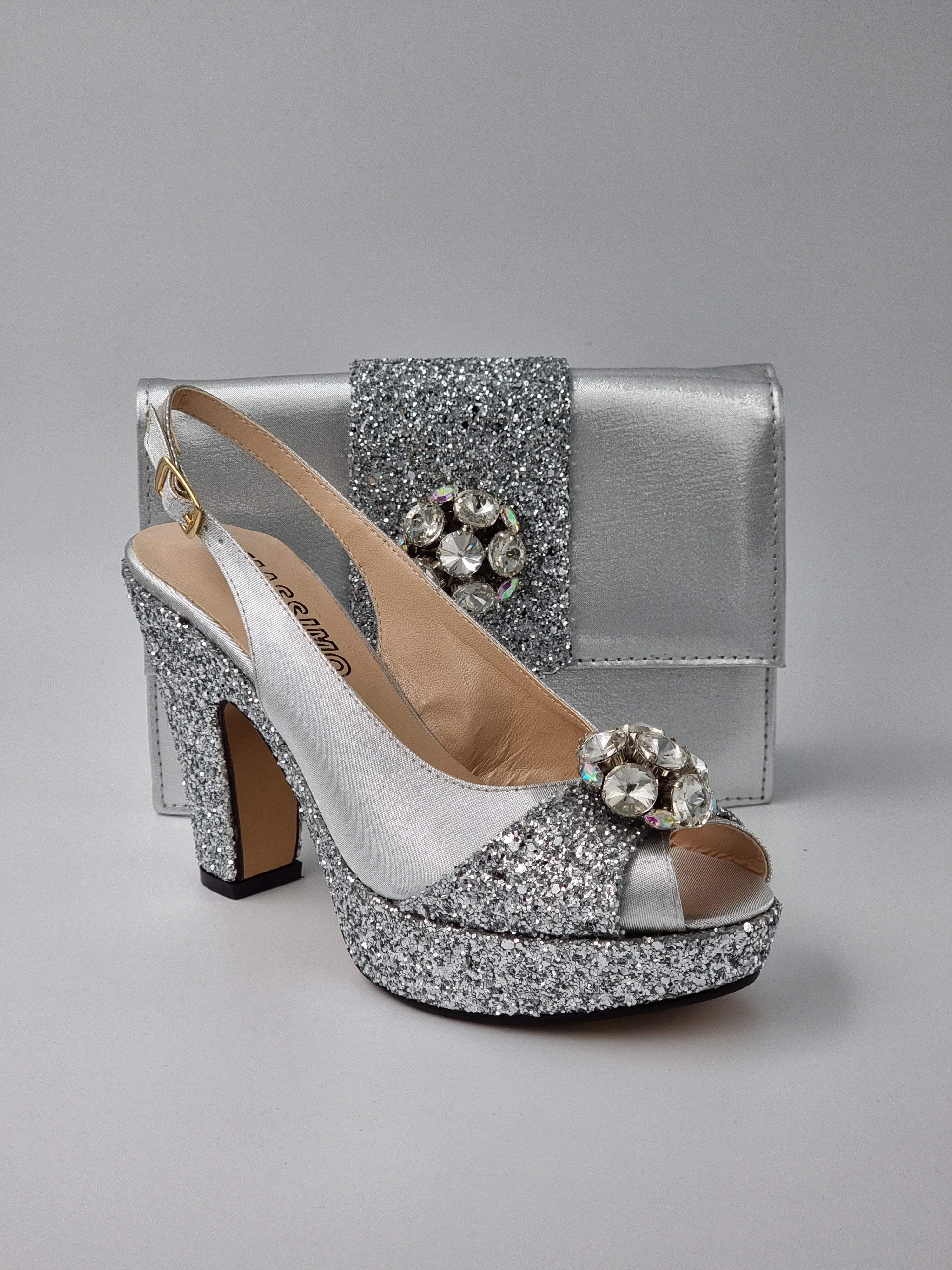 SILVER GLITTER HIGH - Classic Shoes London