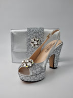 Silver Glitter High Heels - Italian Women's Heels - Classic Shoes London