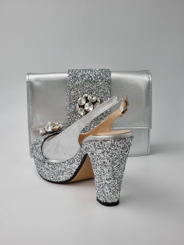 SILVER GLITTER HIGH - Classic Shoes London