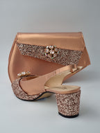 Rose Gold Glitter Low Heels - Italian Women's Heels - Classic Shoes London