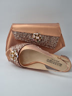 Rose Gold Glitter Low Heels - Italian Women's Heels - Classic Shoes London