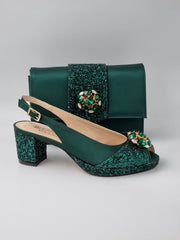 EMERALD GREEN GLITTER LOW - Classic Shoes London
