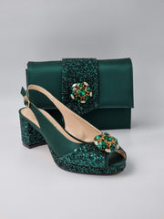 EMERALD GREEN GLITTER LOW - Classic Shoes London