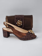 Chocolate Glitter Low Heels - Italian Women's Heels - Classic Shoes London