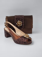 Chocolate Glitter Low Heels - Italian Women's Heels - Classic Shoes London
