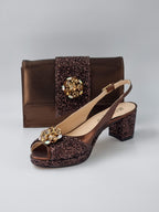 Chocolate Glitter Low Heels - Italian Women's Heels - Classic Shoes London