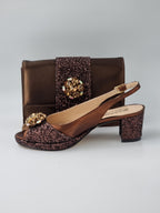 Chocolate Glitter Low Heels - Italian Women's Heels - Classic Shoes London