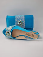 Powder Blue Glitter Low Heels - Italian Women's Heels - Classic Shoes London