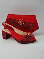Red Glitter Low Heels - Italian Women's Heels - Classic Shoes London