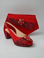 Red Glitter Low Heels - Italian Women's Heels - Classic Shoes London