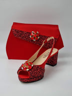 Red Glitter Low Heels - Italian Women's Heels - Classic Shoes London