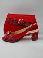Red Glitter Low Heels - Italian Women's Heels - Classic Shoes London